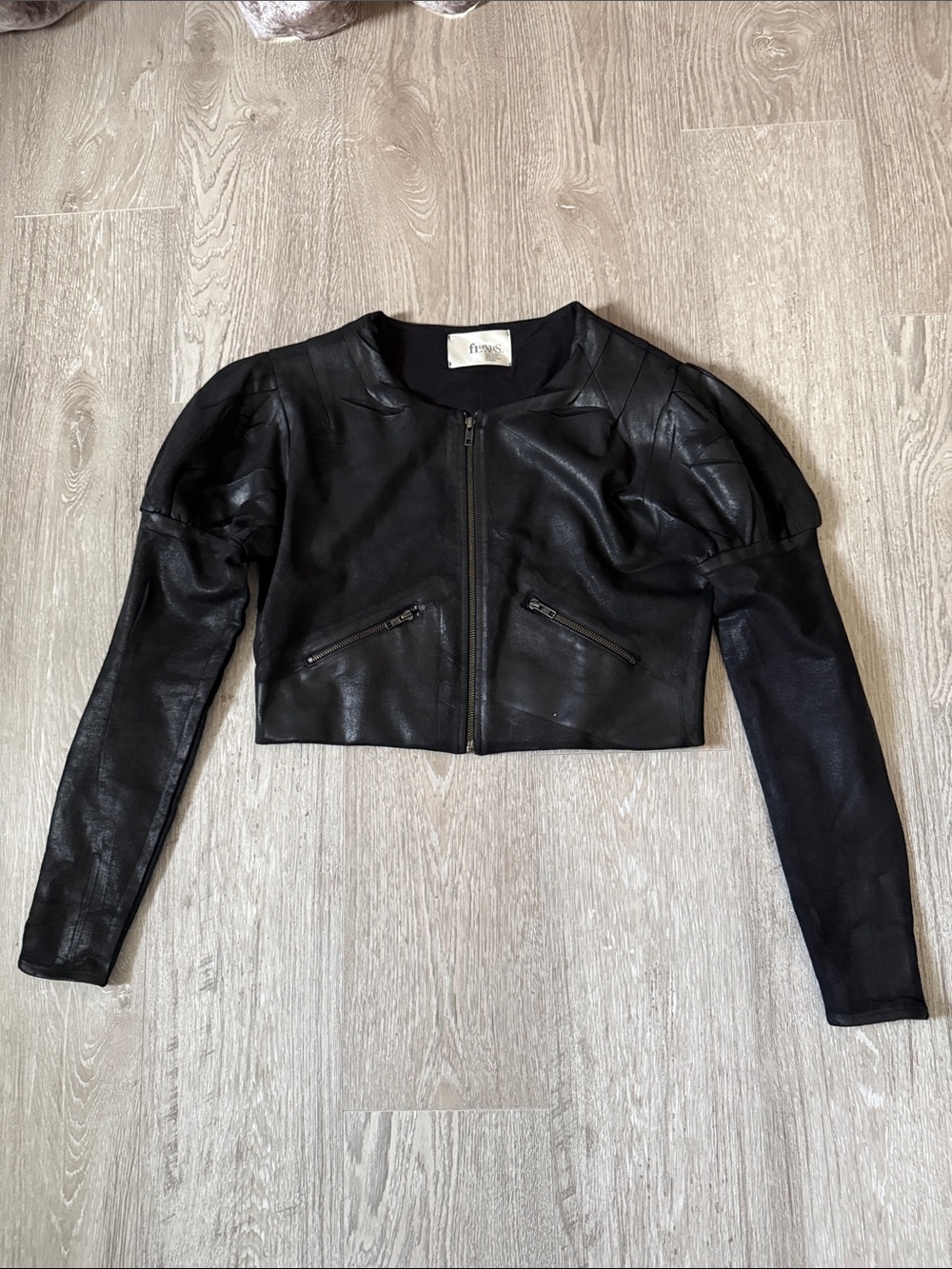 Cropped Black Coated Cotton Jacket - Fluxus Brand